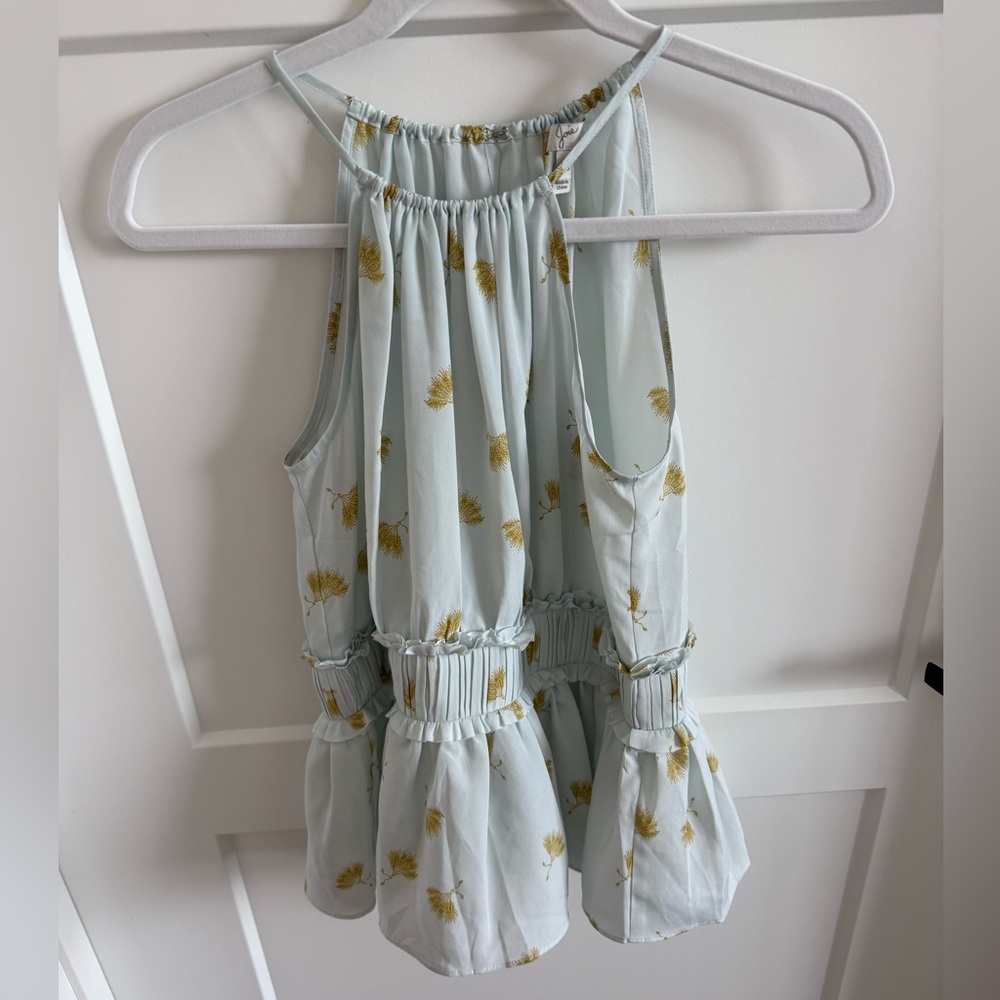 Joie Halter Peplum Top XXS Light Blue Floral Ruffle Blouse Boho Summer Tank